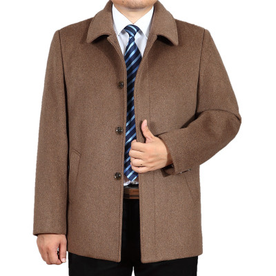 秋冬季中年男装大衣外套加厚爸爸装中老年毛呢大衣男短款风衣