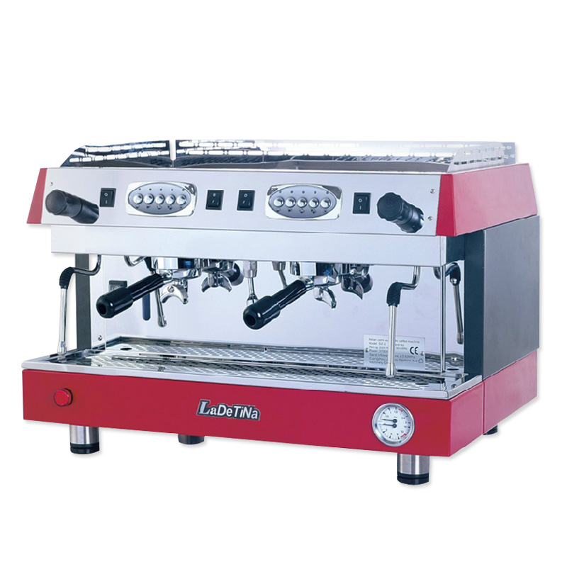 LaDeTiNa新秀双头半自动咖啡机专业意式咖啡机商用咖啡机红色银色