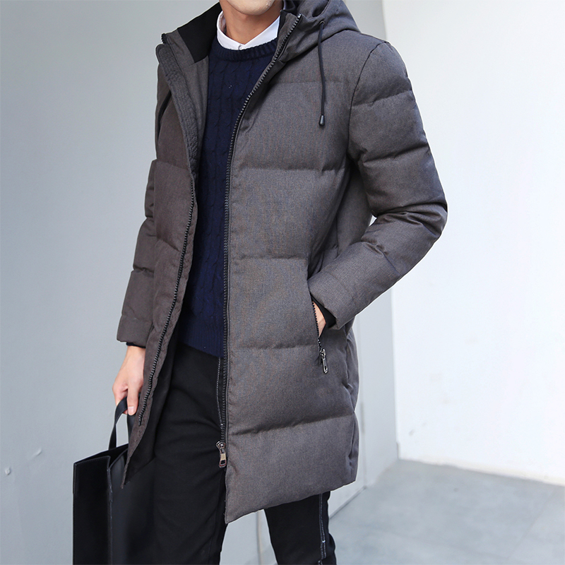 Voshon2016冬装男新款加厚中长款羽绒服连帽韩版纯色外套保暖男装