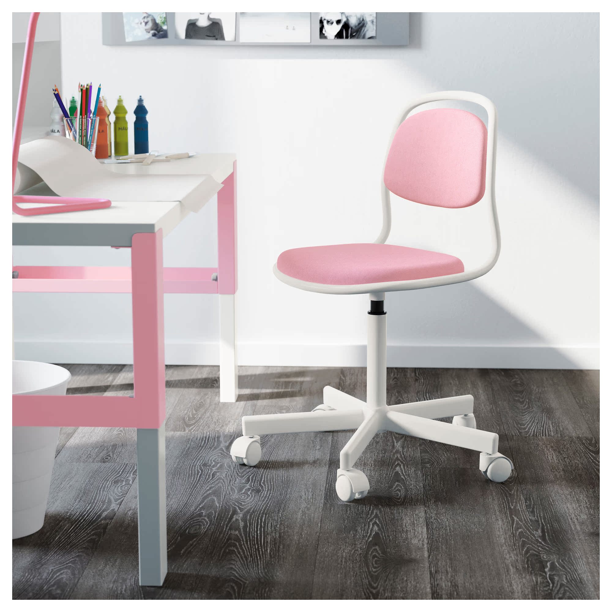 广州代购IKEA 奥菲 书桌椅学生转椅, , 白色, 威索尔 粉红色