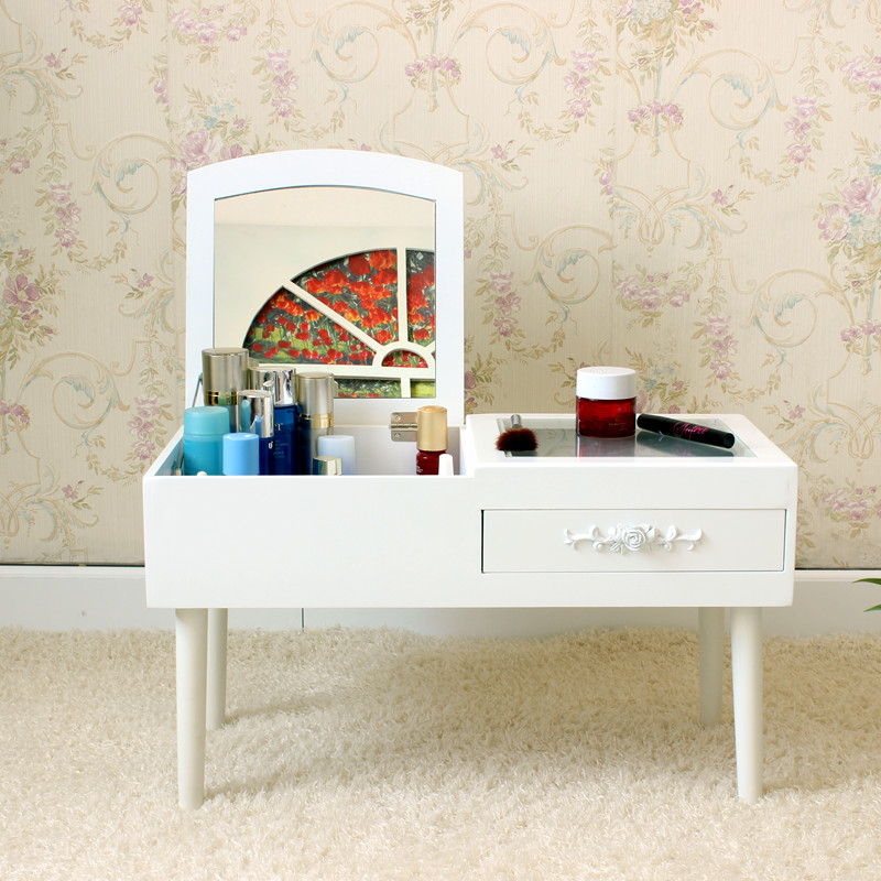 迷你化妆台欧式飘窗梳妆台卧室翻盖化妆桌简约小户型化妆镜化妆柜