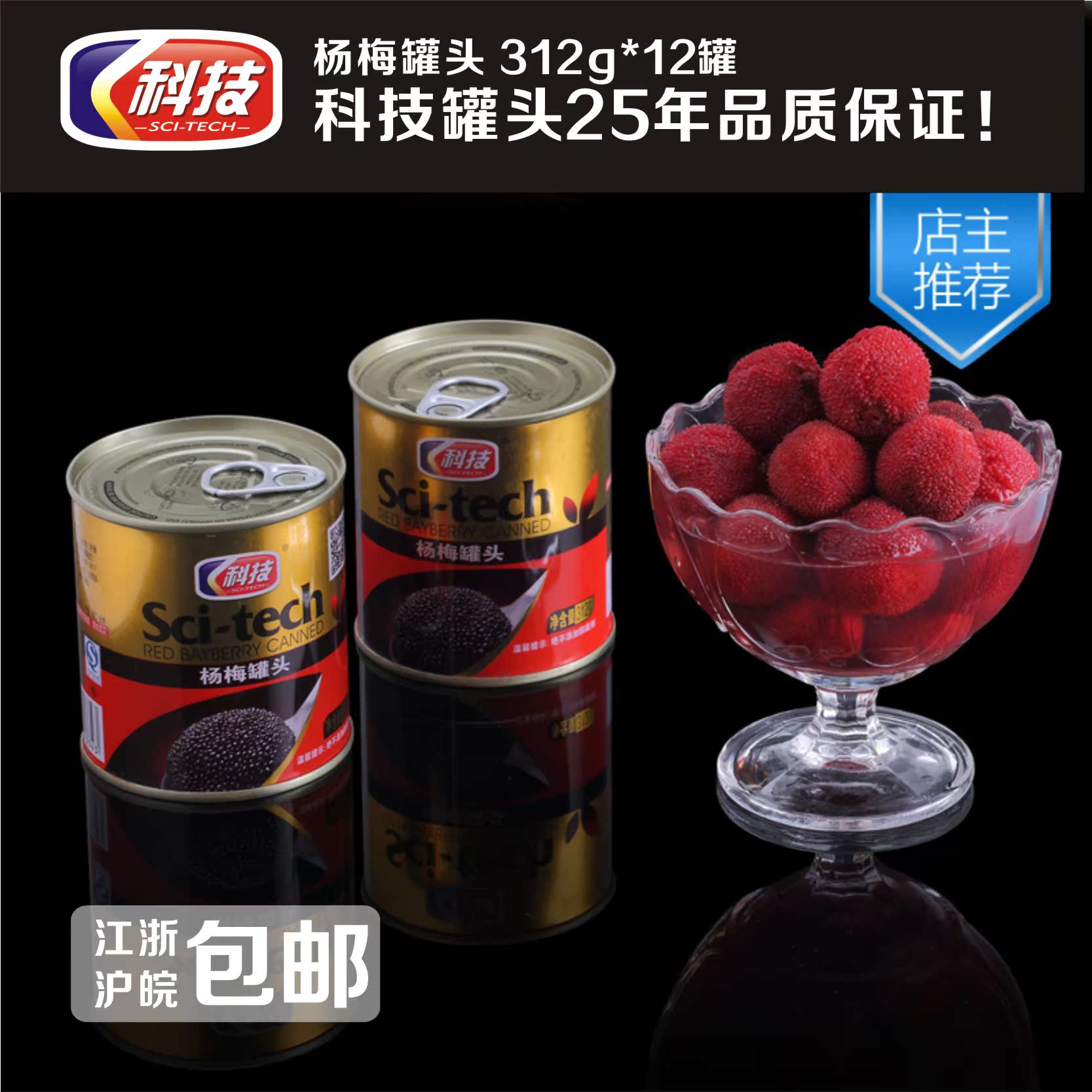 科技杨梅罐头312克糖水黑梅新鲜水果投入十二罐特价包装人气包邮