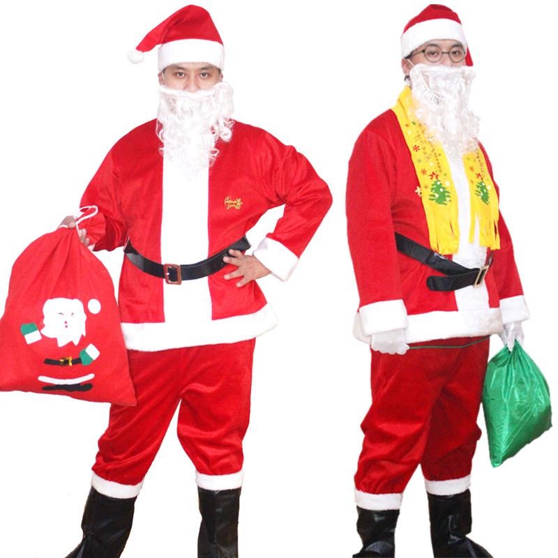 圣诞老人服装成人圣诞节衣服男士圣诞节衣服金丝毛绒加厚圣诞节