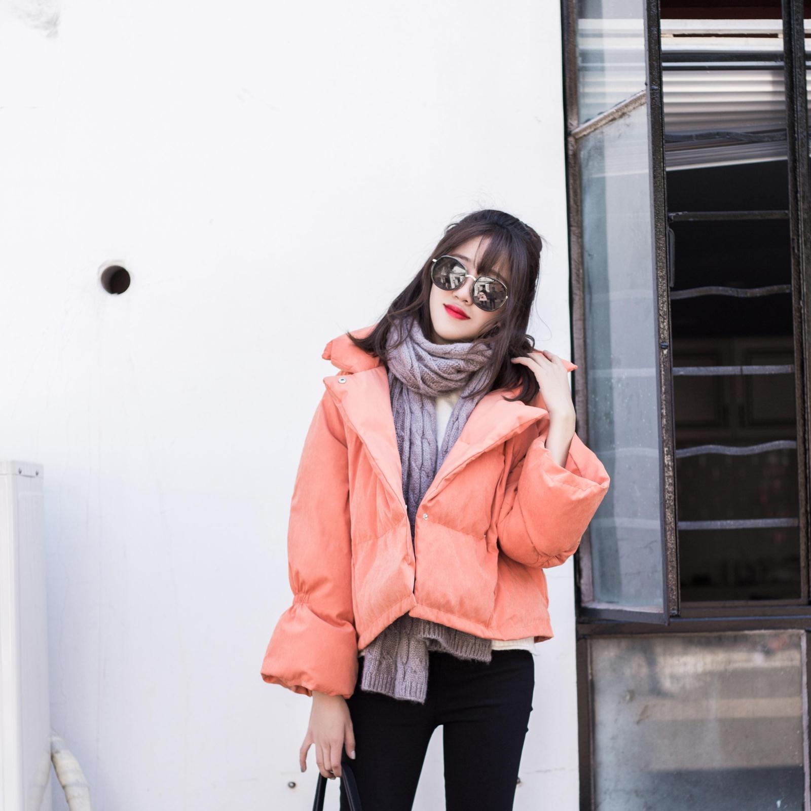 冬装2016新款女装外套橘色喇叭袖显瘦棉服 韩版斗篷型短款女棉衣