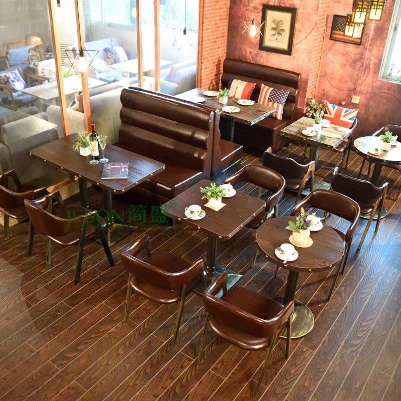 新款复古漫咖啡厅桌椅组合奶茶甜品店西餐酒吧桌洽谈小吃饭店卡座