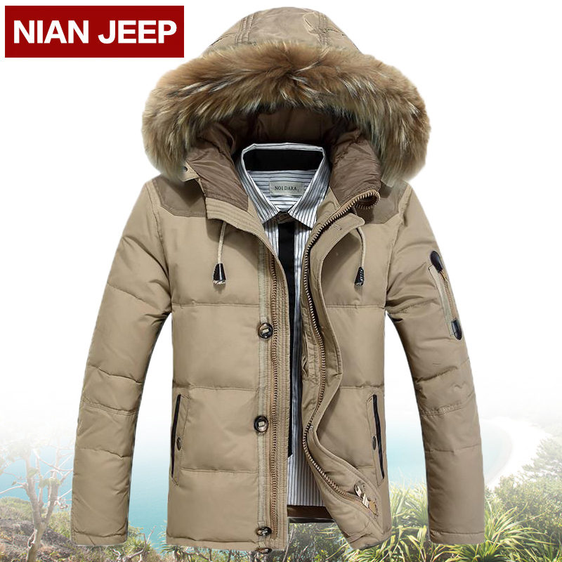 NIAN JEEP 2016冬季新品白鸭绒羽绒服 吉普盾纯色连帽羽绒外套