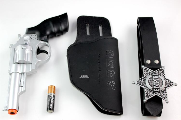 COS儿童警察玩具系列-纯黑磨砂枪套+金属古银警徽腰带/加厚PU皮革