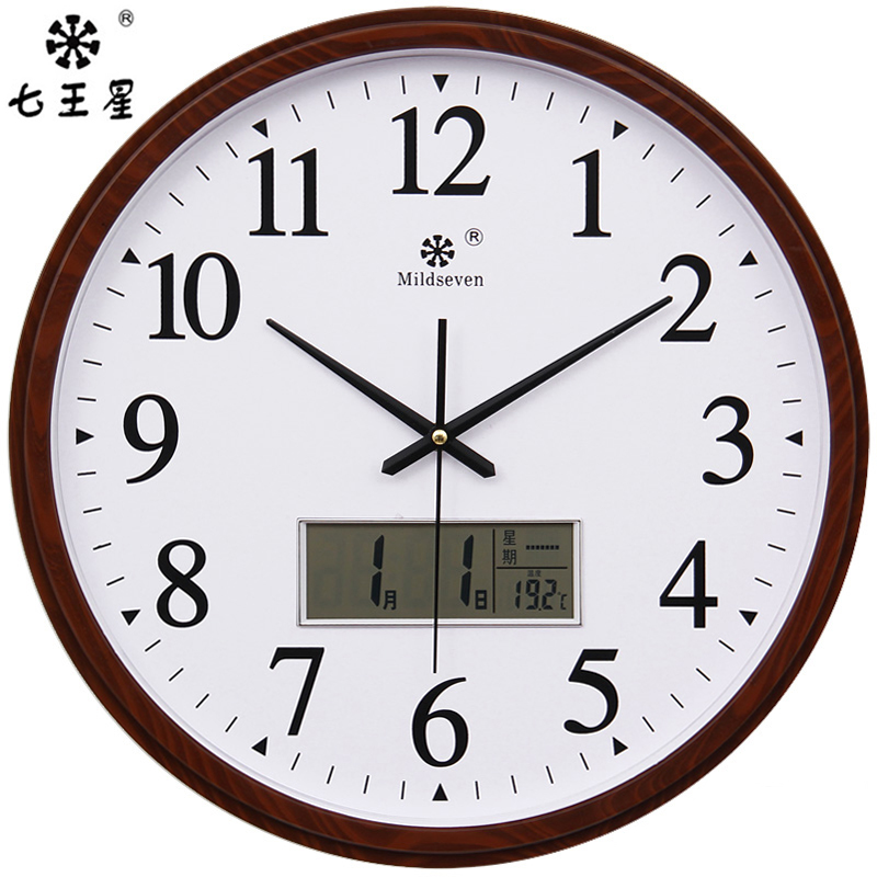七王星客厅铃木机芯日历大挂钟表圆形创意时钟挂表静音电子石英钟