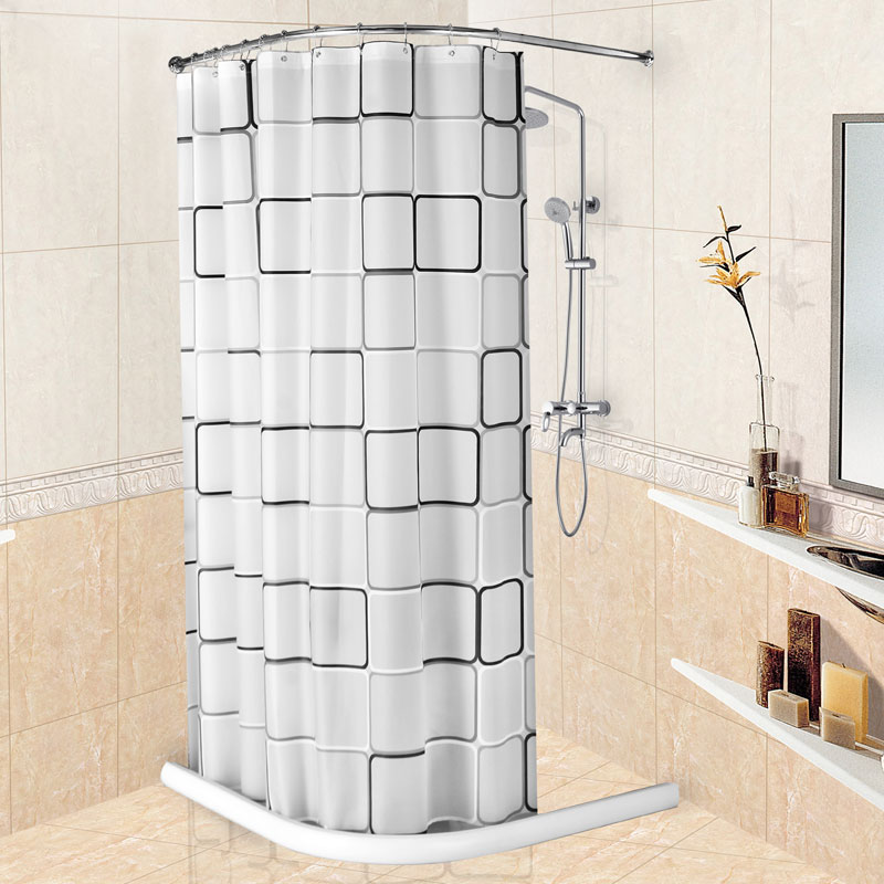 玛苏尼希卫生间简易淋浴房浴室弧形不锈钢浴帘杆套装+浴帘+挡水条