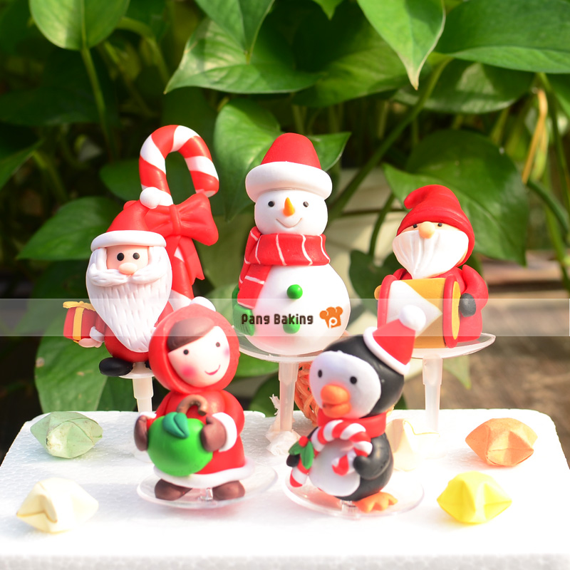 圣诞软陶摆件插件 烘焙装饰 圣诞老人雪人蛋糕姜饼屋礼物插牌插片