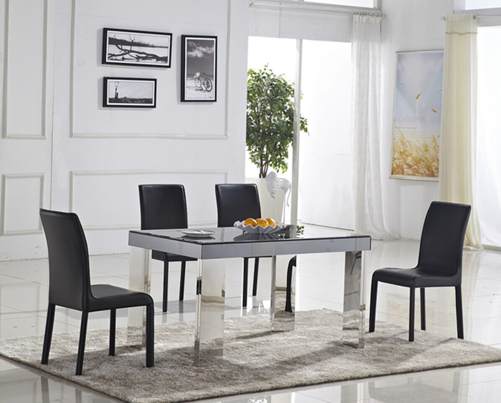 钢化玻璃餐桌椅组合后现代高档长方形新款吃饭桌不锈钢餐台