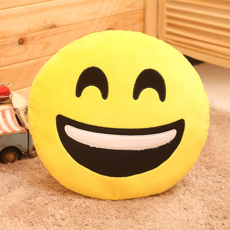 大笑QQ表情开心圆形抱枕创意坐垫家居靠垫卡通毛绒玩具Emoji公仔
