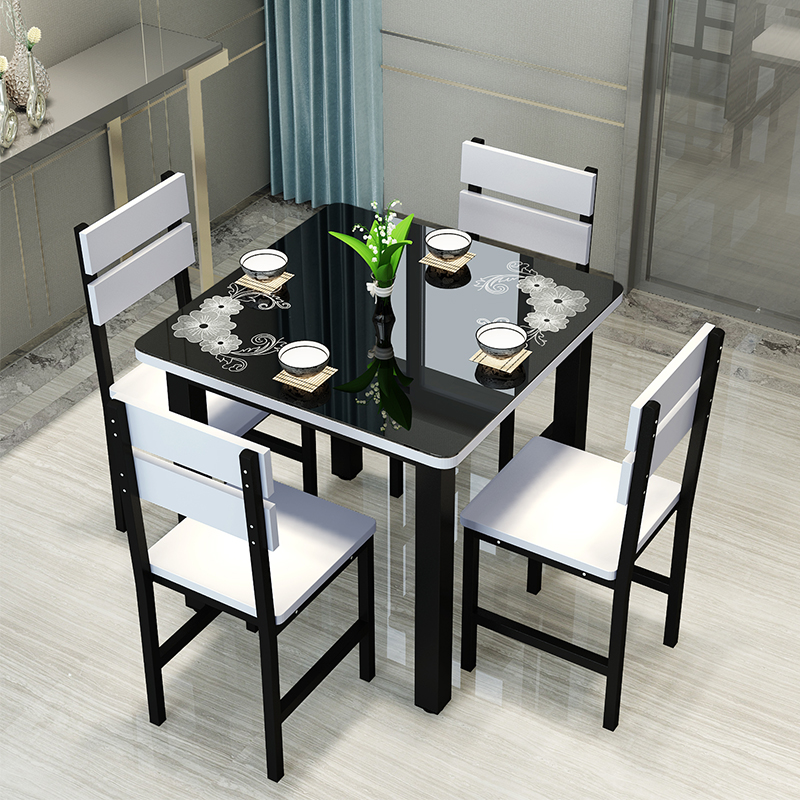 正方形餐桌椅组合 小户型钢化玻璃烤漆桌 餐厅厨房四方桌家用饭桌