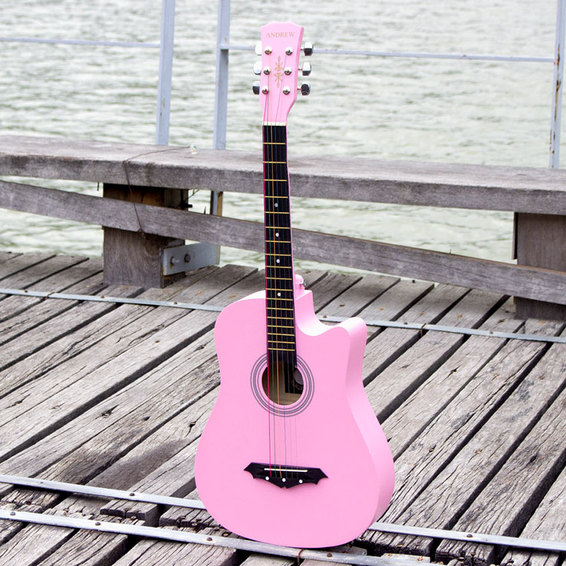 粉红色女生初学者吉他38寸民谣电箱木吉他旅行新手入门练习琴乐器
