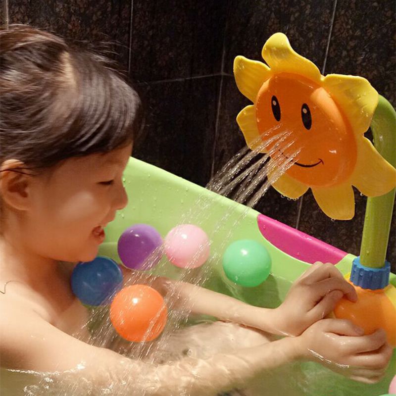 儿童潮宝宝浴室电动向日葵花洒 水龙头喷水花洒戏水洗澡沐浴玩具