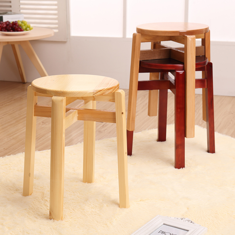 木凳 圆凳 实木凳 榉木凳 高脚凳红色 加固 餐桌凳 木头凳 木凳子