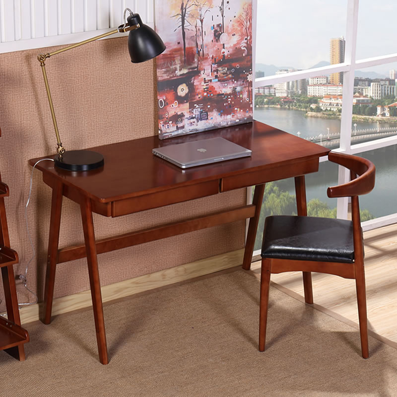 日式实木书桌松木办公桌椅学生写字桌子书架北欧台式电脑桌带抽屉