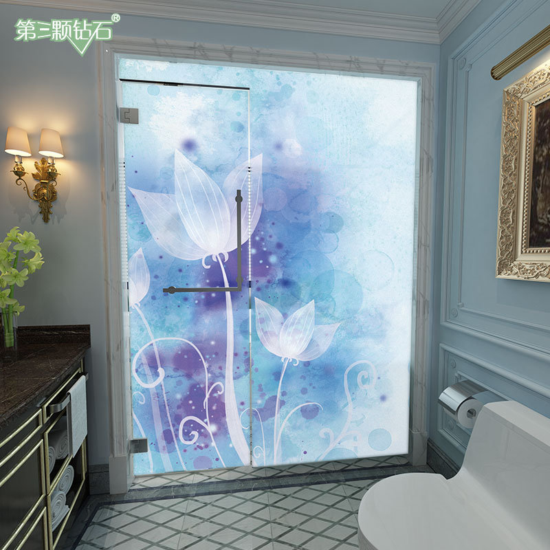 植物花卉膜静电贴磨砂玻璃贴纸透光不透明贴厕所窗户贴纸卫生间
