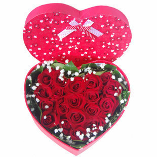 【秒杀特价】19枝红色玫瑰心形礼盒生日鲜花上海花店上海鲜花速递