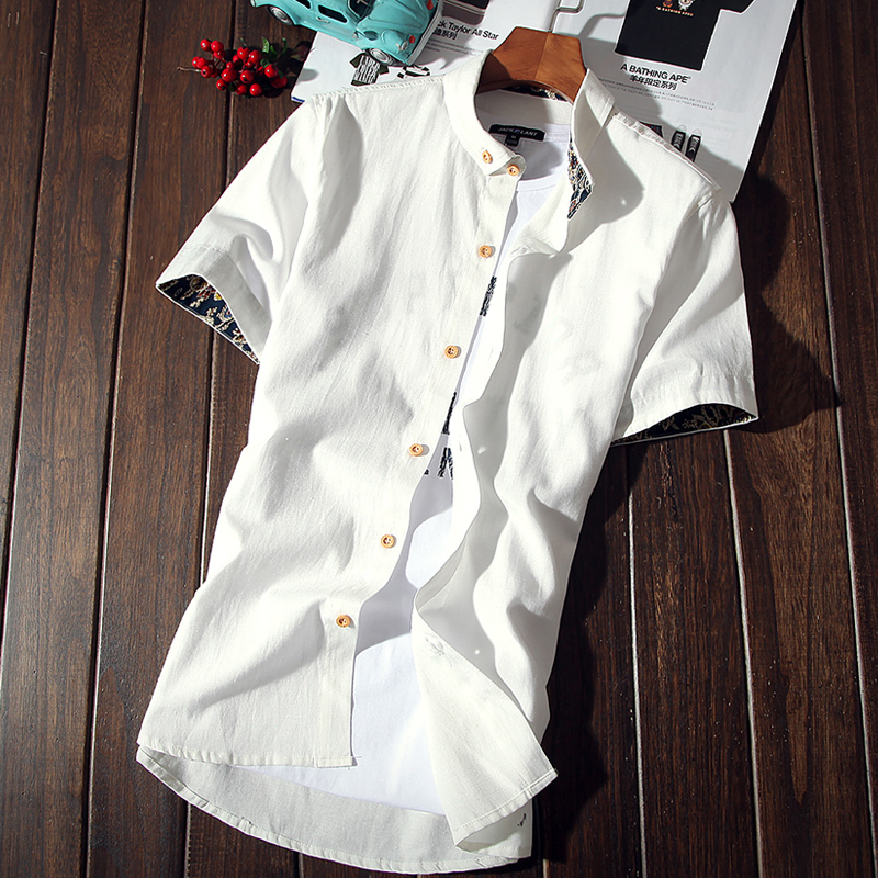 夏季韩版纯色薄款白短袖衬衫男士修身休闲男装衬衣服青少年潮寸衫