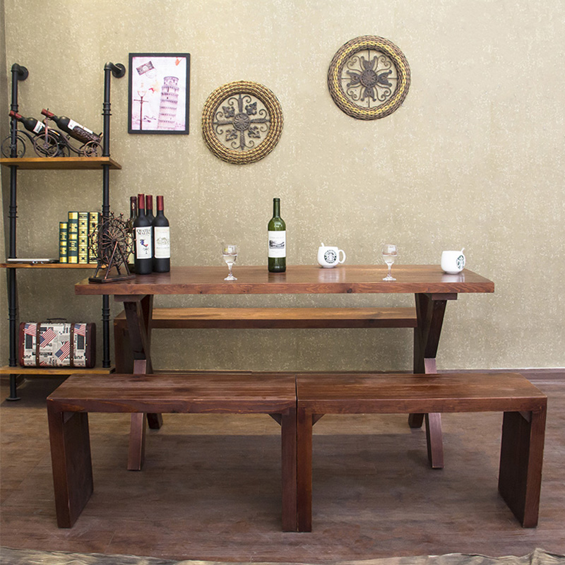 欧式全实木餐桌椅家用办公桌简约现代西餐厅洽谈桌组合松木田园风