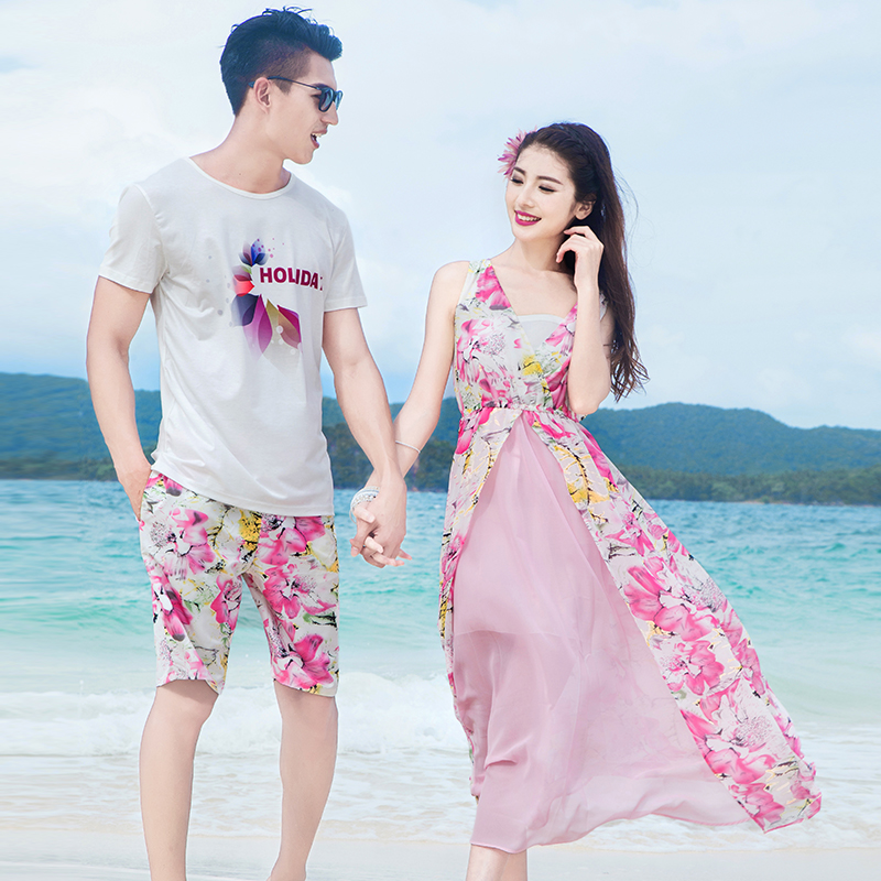 蜜月婚纱照情侣套装夏巴厘岛波西米亚连衣裙海边必备沙滩T恤短裤