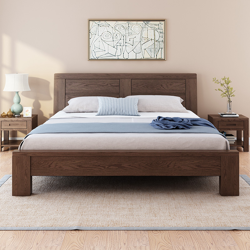 华纳斯 北欧双人床1.8米床 现代简约实木床 橡木胡桃色床1.5M婚床