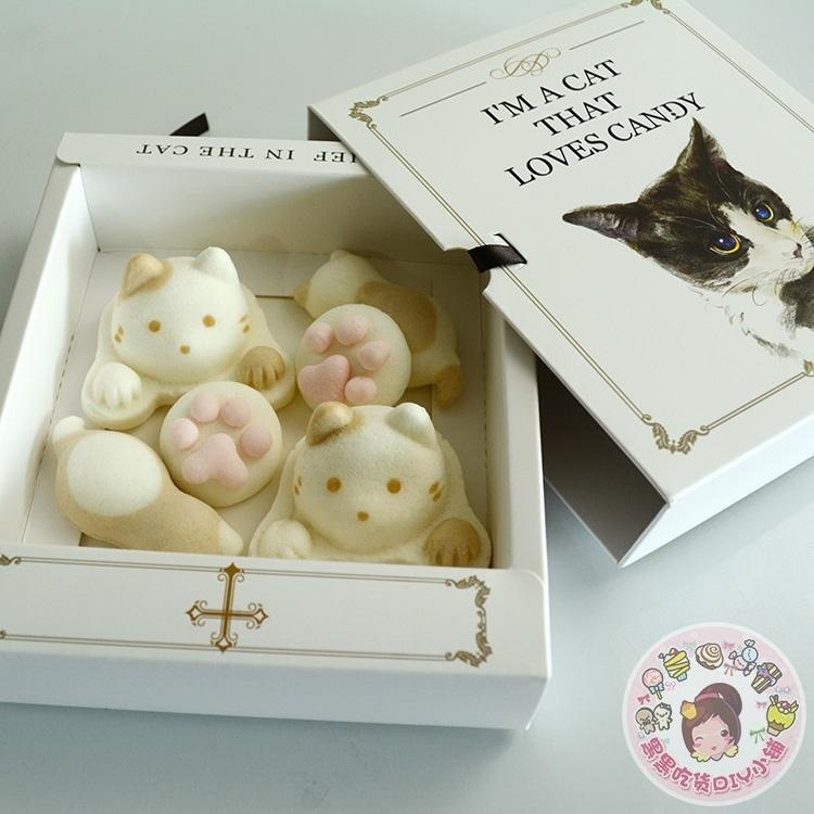 送女朋友猫咪猫爪棉花糖咖啡伴侣圣诞生日礼物零食糕点礼盒装6只