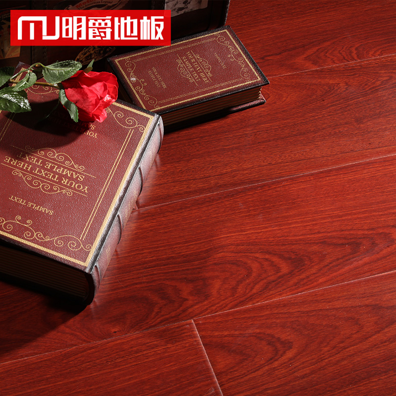 明爵地板强化复合木地板防水地板大板高光亮面复合地板红色亮面
