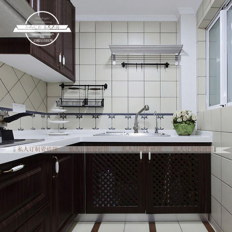 宜家风格不透水黑白配地砖厨房卫生间瓷砖纯色防滑釉面砖200x200