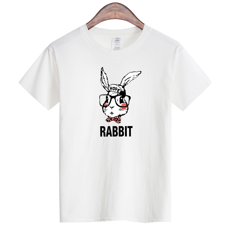 欧美街头风RABBIT可爱卖萌眼镜兔子短袖T恤男女情侣打底衫大码