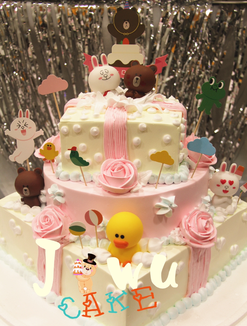 上海生日蛋糕宝宝周岁百天百日满月三层蛋糕line布朗熊可妮兔莎莉