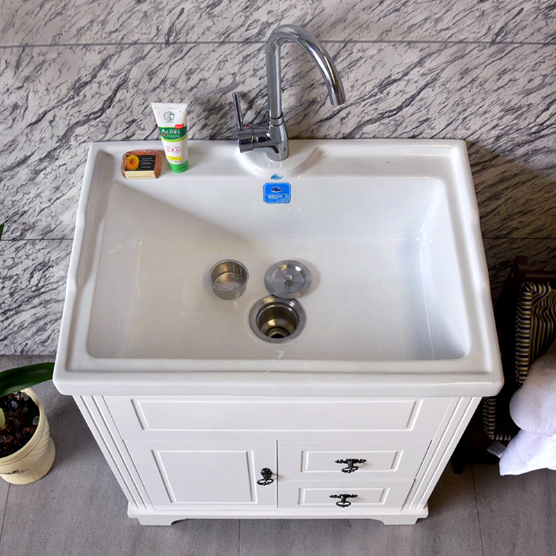阳台洗衣柜带搓衣板浴室柜组合 新款陶瓷盆欧式洗衣池洗衣盆