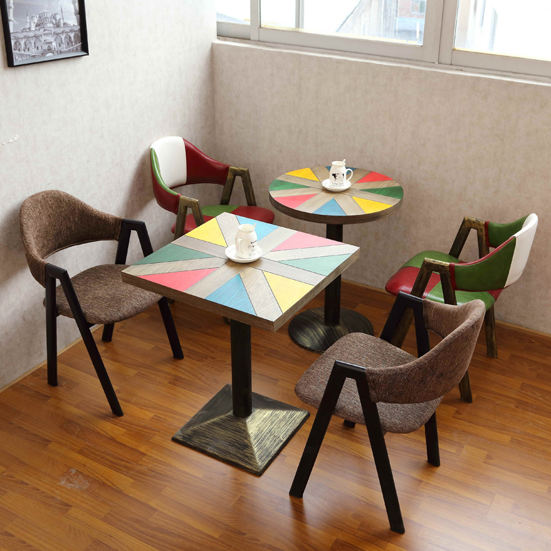 简约主题餐厅桌椅奶茶甜品店酒吧咖啡厅桌椅组合  小吃店椅子铁艺