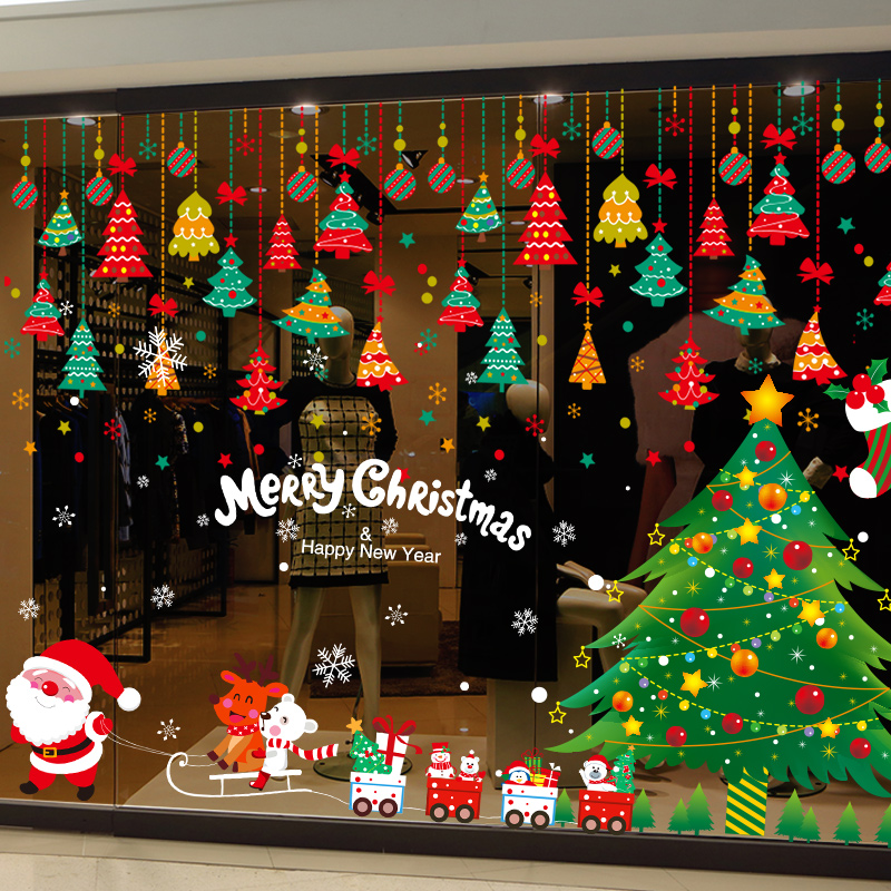 圣诞节装饰品商场店铺橱窗玻璃贴纸墙贴场景布置圣诞树挂件雪花