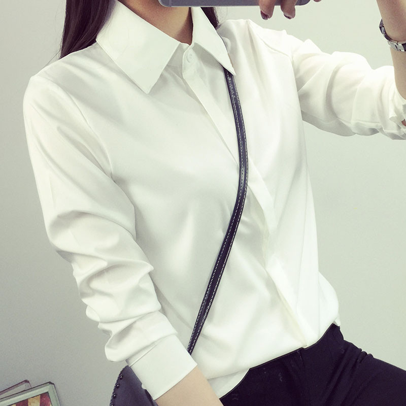 加绒加厚白色长袖衬衫女2017秋冬新款韩版修身百搭打底衫白色衬衣