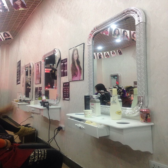 欧式发廊剪发镜单面美发镜台理发店镜子美容院化妆镜台美发镜壁挂