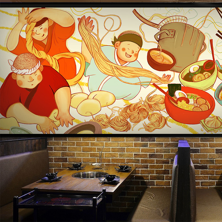 卡通美食涂鸦墙纸壁画 茶餐厅酒楼小吃火锅拉面馆日式料理店壁纸