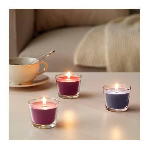 成都宜家国内代购 布雷卡香味烛和玻璃杯深紫色干果蛋糕3件套蜡烛
