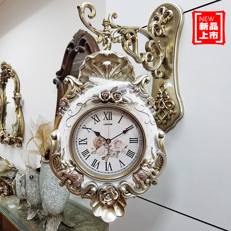 丽盛 象牙双面钟 客厅挂表静音挂钟简欧式表复古钟表创意家用装饰