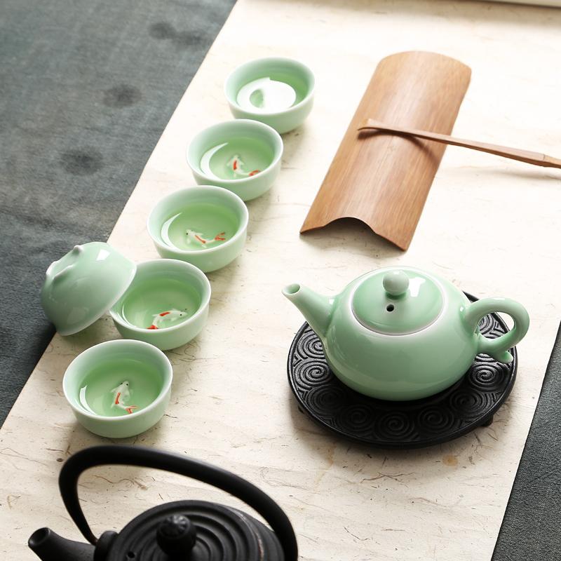 澜扬龙泉青瓷茶具组鱼茶杯瓷窑经典功夫茶具茶壶茶杯茶组