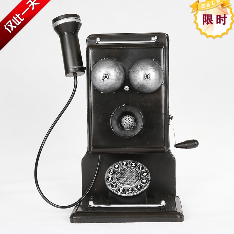mettle仿古铁皮老式手摇电话机模型摆件CY024 黑色 棕色