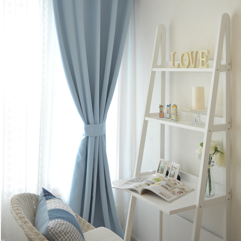 特价人气款韩式简约现代纯色高精密全遮光卧室客厅天蓝色窗帘定制