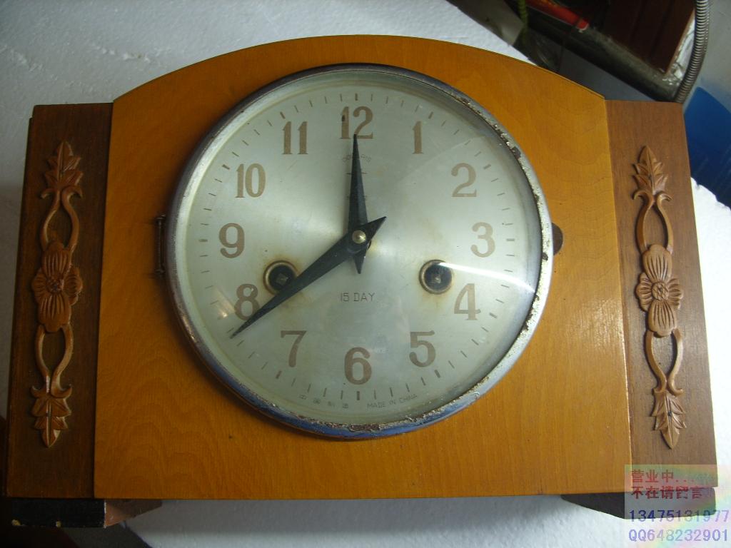 老座钟 古董钟表 机械钟表~烟台北极星机械座钟 木壳可用美品