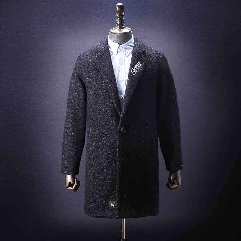 秋冬季韩版时尚英伦风修身外套男士中长款羊毛呢子大衣潮-H9366