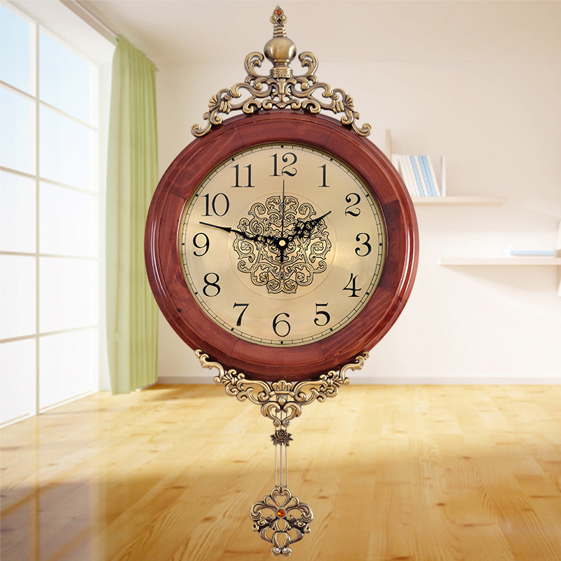 欧式挂钟客厅静音钟表实木时钟现代简约创意挂表复古卧室石英钟