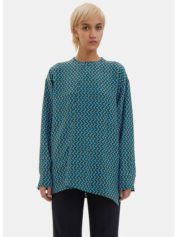 意大利正品代购 Marni 女士Women’s 几何图案提花双绉衬衫(蓝色)