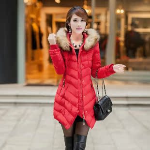 2016冬季新款韩版女装棉服口袋带毛领长袖拉链修身纯色中长款棉衣