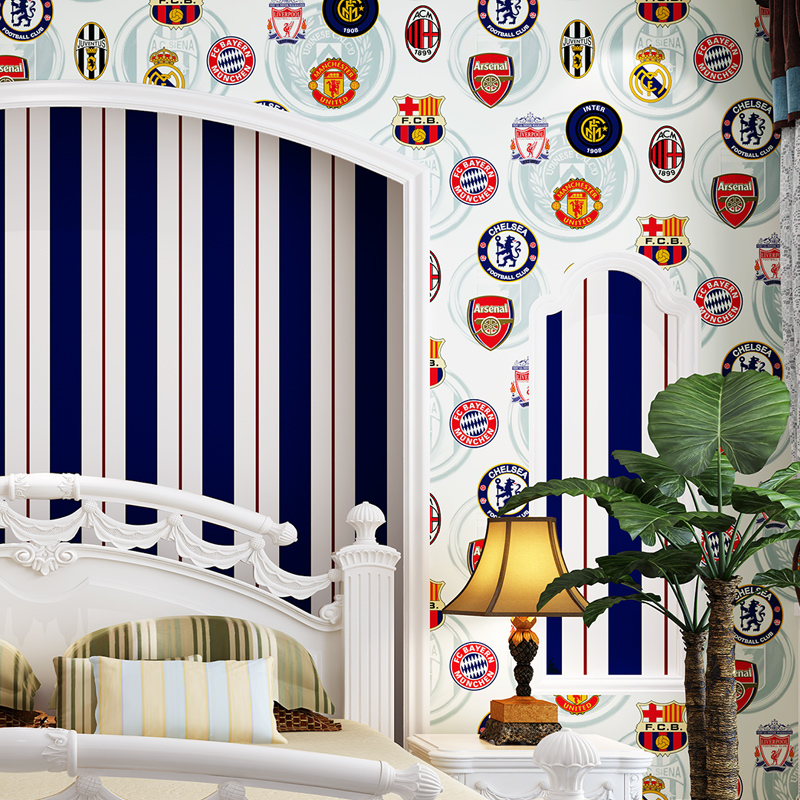 普纳壁纸包邮 现代英伦足球球队标志墙纸AB版儿童房卧室背景墙