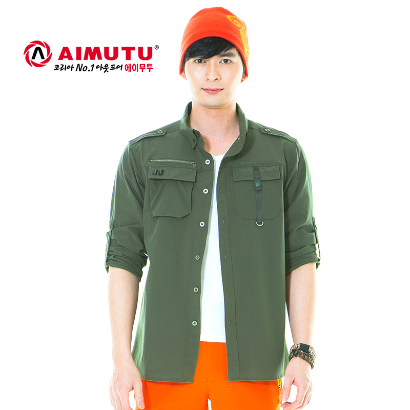AIMUTU艾牧途正品春夏新款抗紫外线长袖韩国户外野营男衬衫速干衣